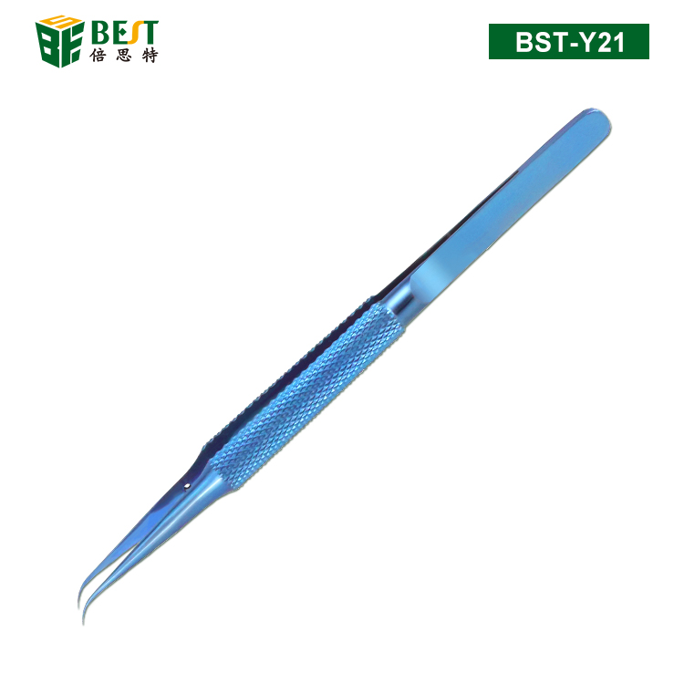 BST-Y21 手機維修指紋飛線鑷子 鈦合金0.15mm細尖鑷子 彎咀 加長加硬彎鑷子